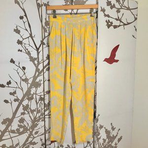 NEW H&M Yellow Gray Floral High Waist Pleated Pant